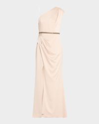 One-Shoulder Draped Crepe Back Satin Gown