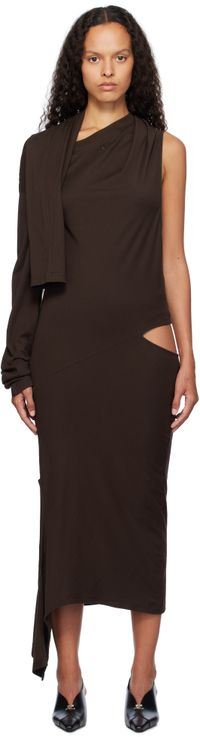 Courrèges Brown Off Shoulder Midi Dress