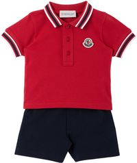 Moncler Enfant Baby Red & Navy Polo & Shorts Set