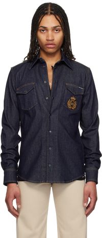 Dolce&Gabbana Navy Heraldic Emblem Denim Shirt