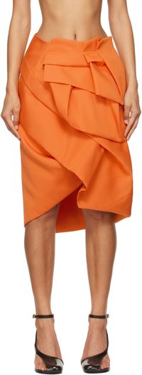 Dries Van Noten Orange Draped Peplum Midi Skirt