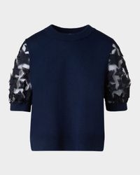 3D Star Embroidered Short-Sleeve Knit Sweater