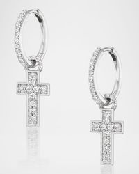 Sterling Silver Diamond Cross Charm Earrings