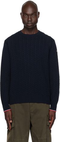 Moncler Pull bleu marine à col ras du cou