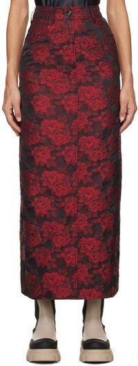 GANNI Jupe longue rouge à motif fleuri