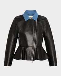 Lyric Leather Peplum-Hem Biker Jacket
