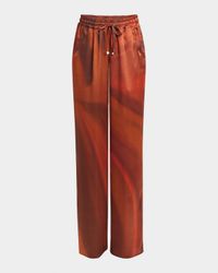 Abstract Drawstring Silk Pants