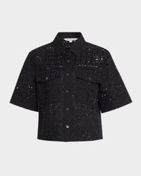 Spruce Button-Front Eyelet Top