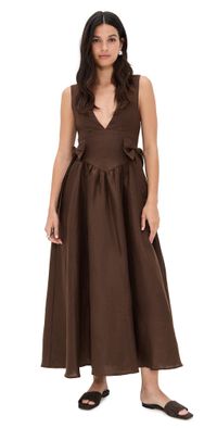 VRG GRL Daphne Linen Midi Dress Chocolate S