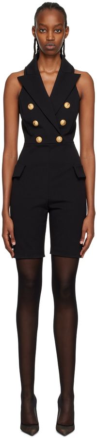 Balmain Black Pointed Lapel Jumpsuit