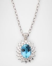 18K White Gold Aquamarine and Diamond Pendant Necklace