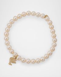 Small Pave Dove and Freshwater Pearl Bead Bracelet
