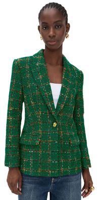 L'AGENCE Gweny Relaxed Blazer Green Windowpane Tweed 2