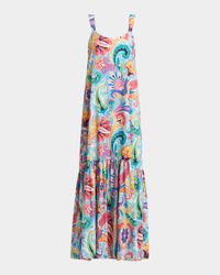 Blue Summer-Print Cotton Voile Maxi Sundress