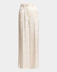 Norman Floral Satin Jacquard Wide-Leg Pants With Belt