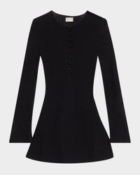 Buttoned Long-Sleeve Knit Mini Dress