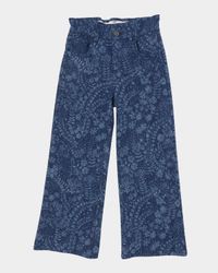 Girl's Journey Floral-Print Wide-Leg Denim Pants, Size 4-12