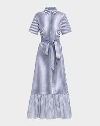 Melanie Flounce Striped Cotton Midi Shirtdress