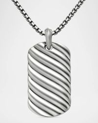 Men's Sculpted Cable Tag Pendant in Silver, 42mm