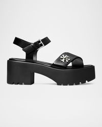 Turnlock Leather Lug-Heeled Platform Sandals