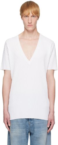 MM6 Maison Margiela White Rib-Knit Sweater