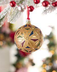 Golden Glow Diamond Glass Christmas Ornament