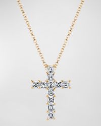 11-Stone Shared Prong Asscher Cut Diamond Cross 16" Necklace, 2.00tcw