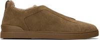 ZEGNA Brown Suede Triple Stitch Sneakers