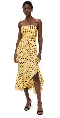 Cinq à Sept Camille Polka Dot Mireya Dress Lemon Puff/Deep Plum 10