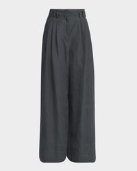 Pleated Wide-Leg Linen Trousers