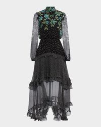 Jolie-C Floral Silk Tiered-Ruffle Midi Dress