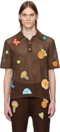 Casablanca Polo brun en crochet à appliqués graphiques