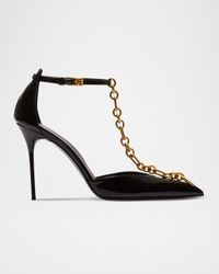 Sync Patent Leather Chain T-Strap Pumps