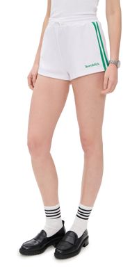 Sporty & Rich Serif Logo Embroidered Roller Shorts White/Verde XS