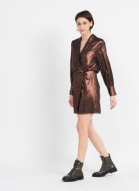 Vila - Robe midi effet brillant - Taille 42 - Marron