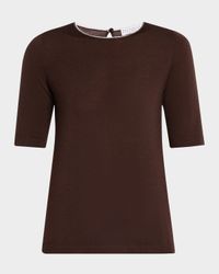 Cashmere and Silk Short-Sleeve Monili Trim Knit Top