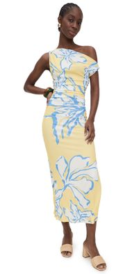 MINKPINK Esme Asymmetrical Mesh Maxi Dress Lemon Floral S