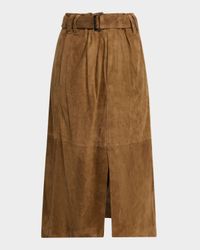 Suede Belted Midi Skirt