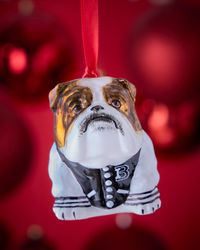 Bulldog in Varsity Jacket Christmas Ornament