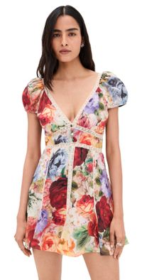 alice + olivia Rose Deep V Lace Detail Mini Dress STORM FLORAL SM 2