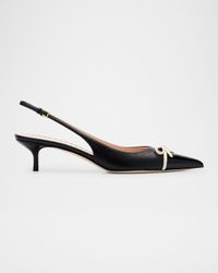 Patent Cap-Toe Leather Kitten Slingback Pumps