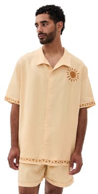Fanm Mon Eymen Embroidered Linen Shirt Caramel S
