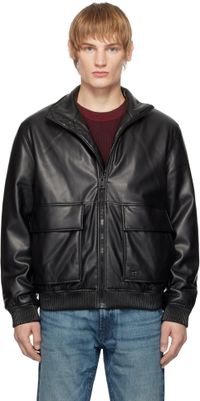 Hugo Black Stacked Logo Faux-Leather Jacket