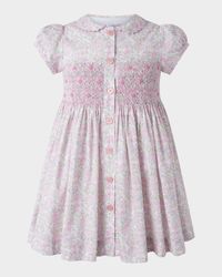 Girl's Ditsy Floral-Print Smocked Dress, Size 2-10
