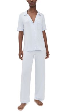 Eberjey Gisele The Short Sleeve Long Pajama Set Ice Blue/Ivory XS