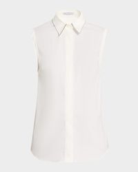 Cotton Poplin Sleeveless Top With Monili Trim
