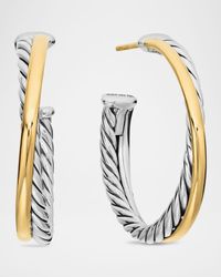 Crossover Hoop Earrings with 18K Gold in Silver, 5mm, 1"L