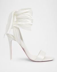 Red Sole Ribbon Ankle-Wrap Stiletto Sandals