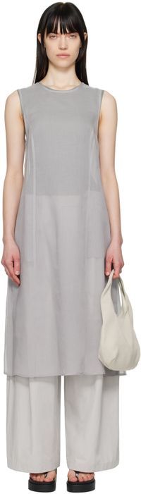 AMOMENTO Gray Sheer Midi Dress