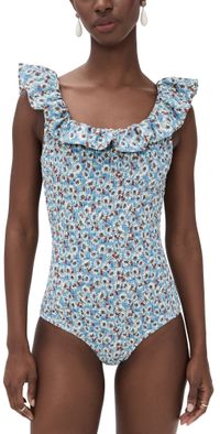 Sea Whitney Print Flutter Sleeve One Piece Blue XS